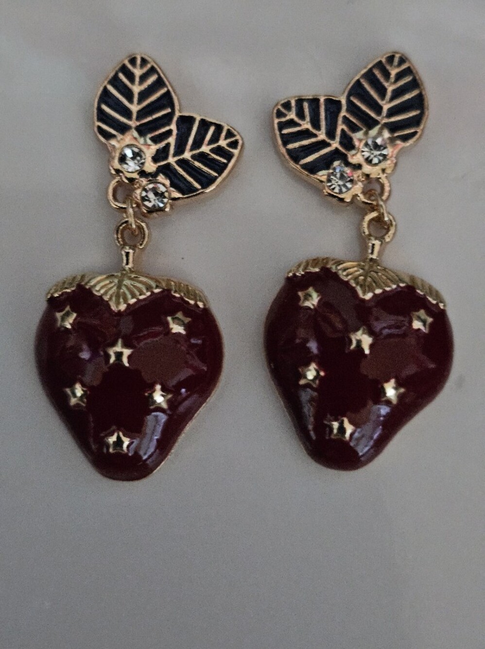 Strawberry  Earrings with Gold Star Accents